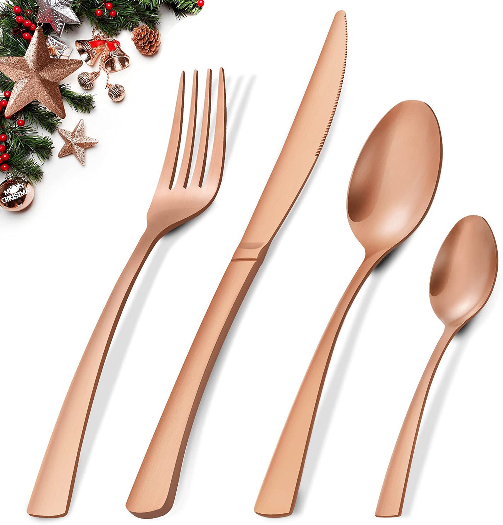 Vaisselle en Acier Inoxydable 8 Pièces, Ensemble Exquis De Couteaux, Fourchettes Et Cuillères, Traitement Miroir, Luxe Léger Et Mode, Cadeau D’Anniversaire De Mariage Au Restaurant