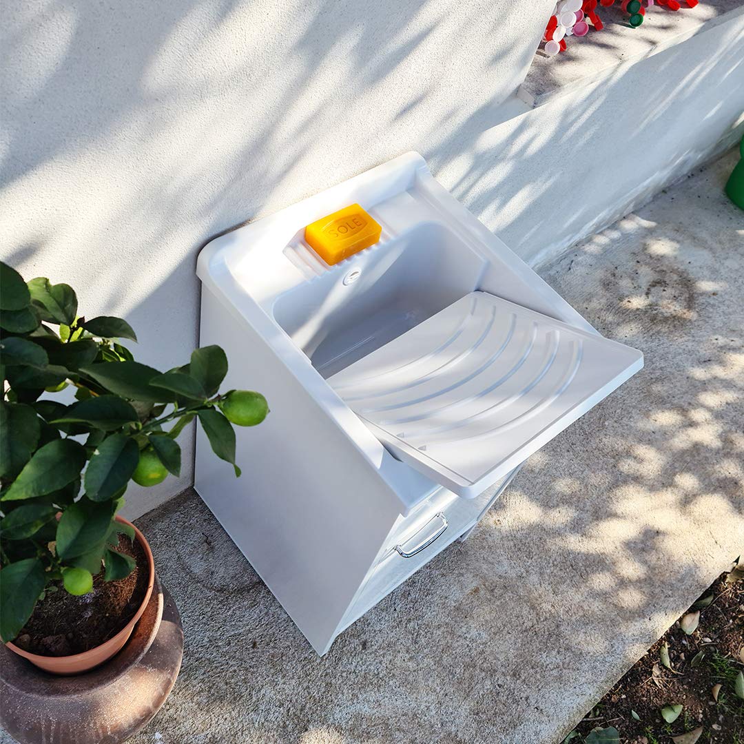 Jo-Bagno.it Lavatoio da esterno in Resina e PVC Bianco, Vasca e Tavola in Plastica 45 x 50 x 85 cm