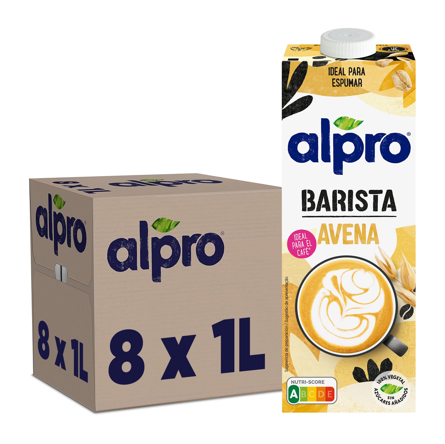 Alpro Bebida Vegetal de Avena Barista - Adecuado para el café -Pack de 8 x 1L