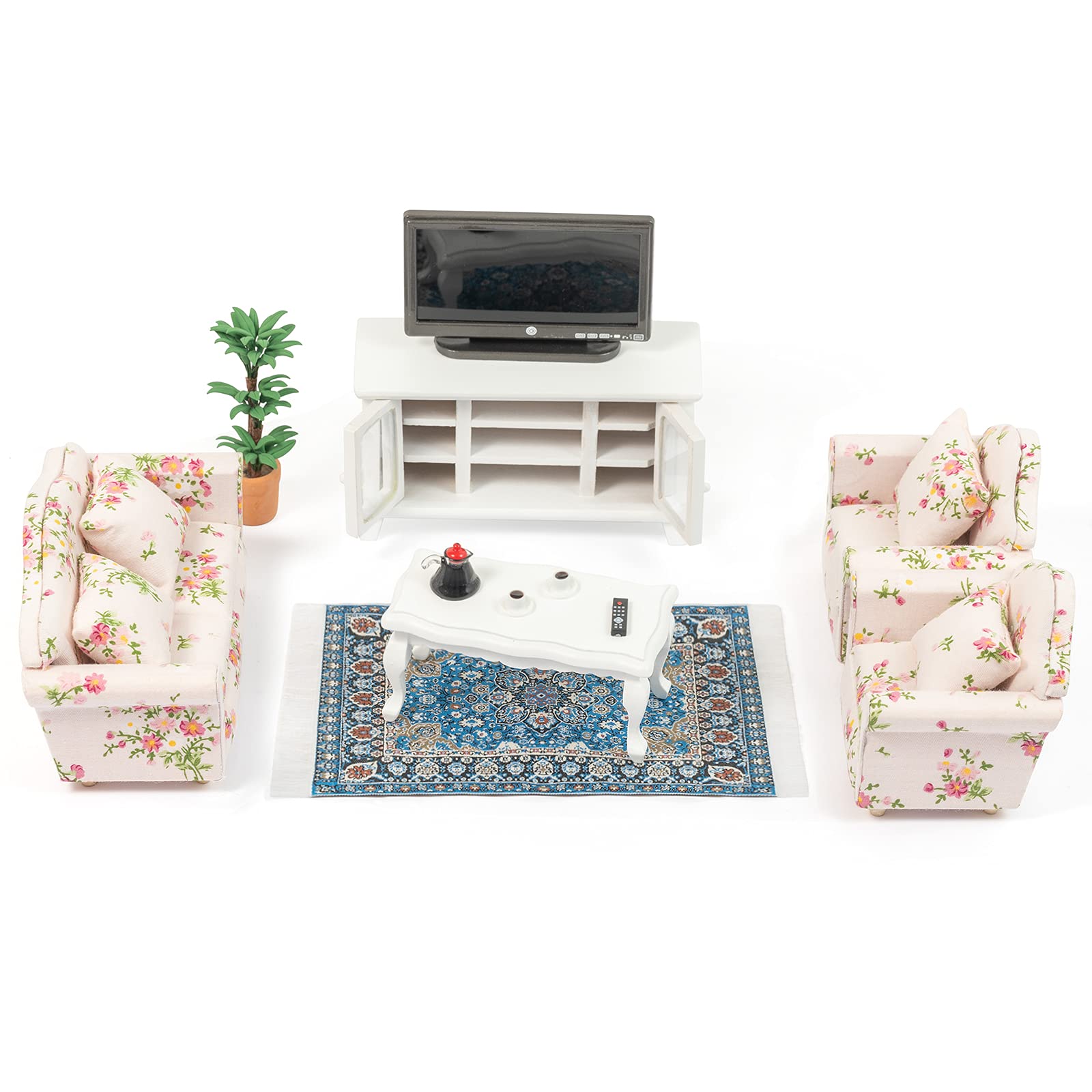 SAMCAMI Miniature Dollhouse Furniture 1 12 Scale - Wooden Dollhouse Furniture Set for Dollhouse Living Room - Doll House Furniture Incl Sofa, TV