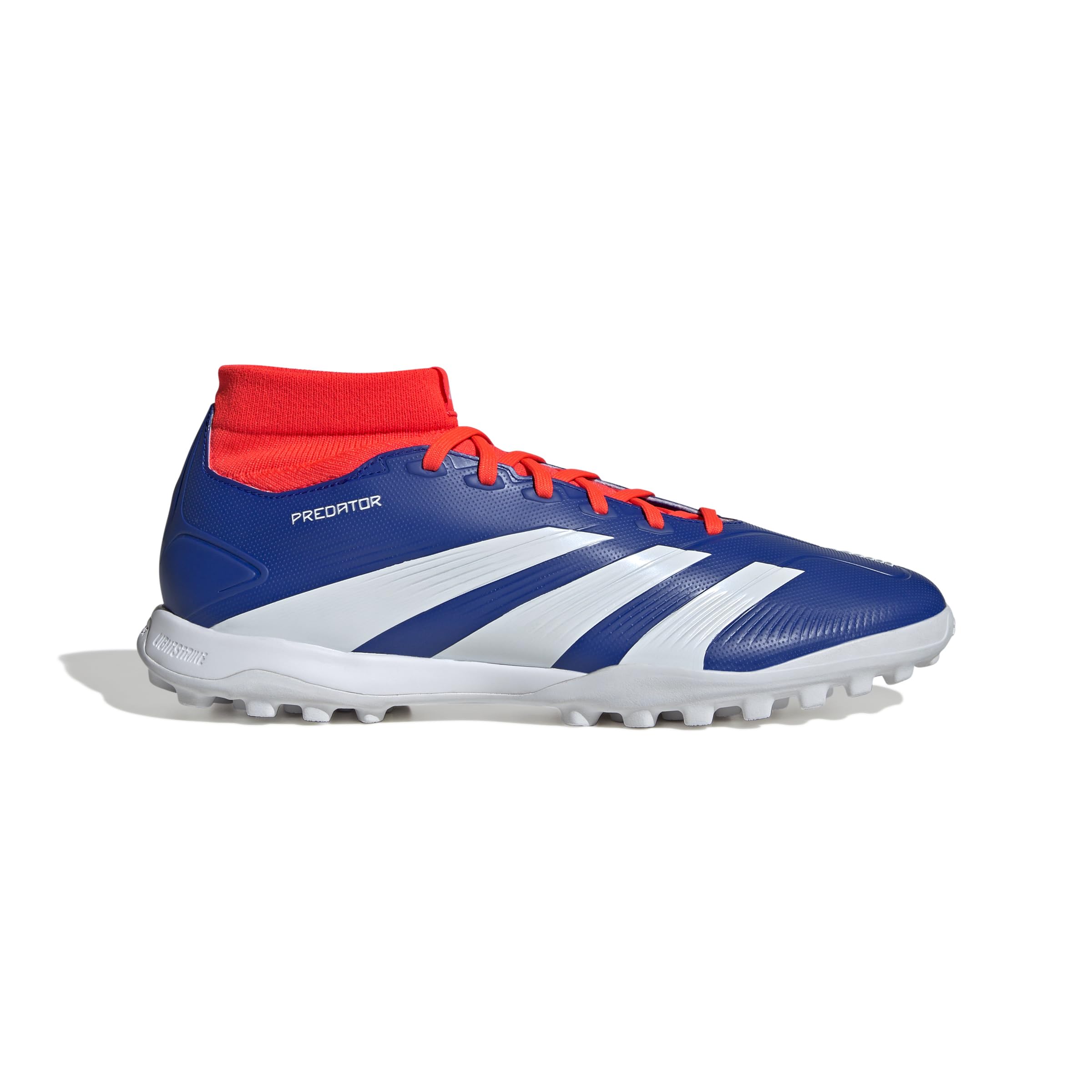 adidas Unisex Predator League Football Boots Turf Sneaker, Lucid Blue/White/Solar Red, 10 US Men