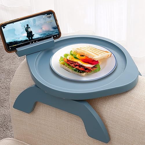 SINWANT Mesa de reposabrazos de sofá, con clip de bambú con soporte para teléfono de 360, bandeja plegable para sofá para comer y beber, bandeja de