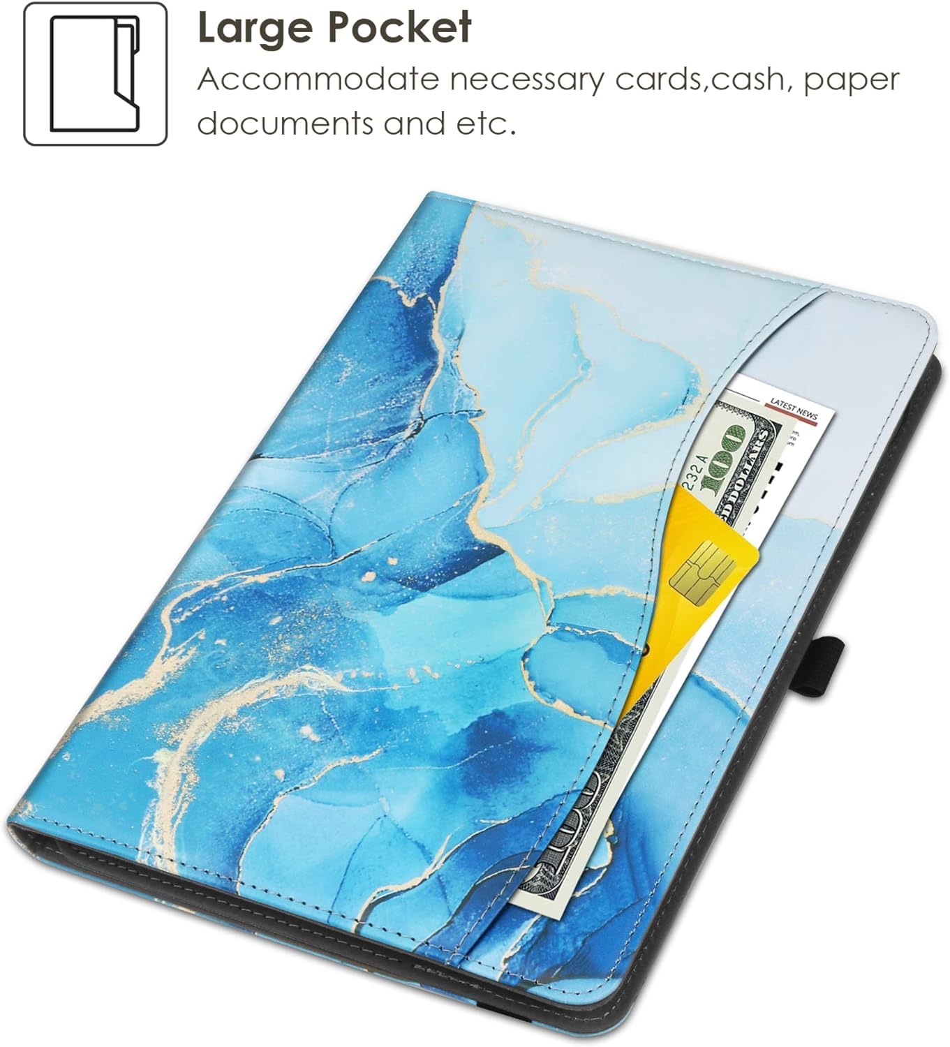 HGWALP Uniwersalne etui na tablet 22.9 cm-26.7 cm, Multi-Viewing Angels PU Leather Stand Folio Case Cover with Handstrap for 23.9 cm 25.7 cm 25.7 cm 20.5 cm, z regulowanym silikonowym paskiem
