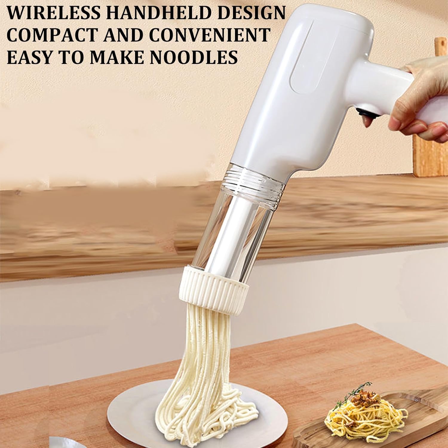 Handheld Electric Noodle Machine,6-in-1 Cordless Pasta Maker Machine,Italian Noodle Making Machine with Mold and Cutting Tools,Electric Pasta Maker Machine,White