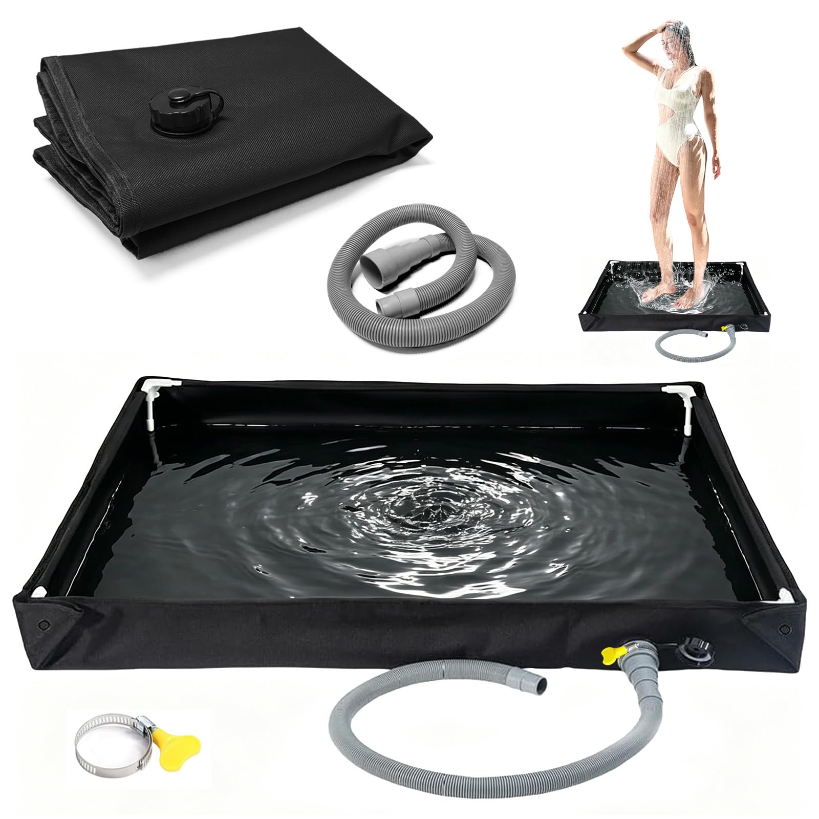 MeYuxg Piatto doccia pieghevole, 80 x 80 cm, con tubo di scarico, Oxford, impermeabile, tenda da doccia, tenda da doccia, tenda da campeggio, tenda da doccia, tenda da doccia per esterni, camper