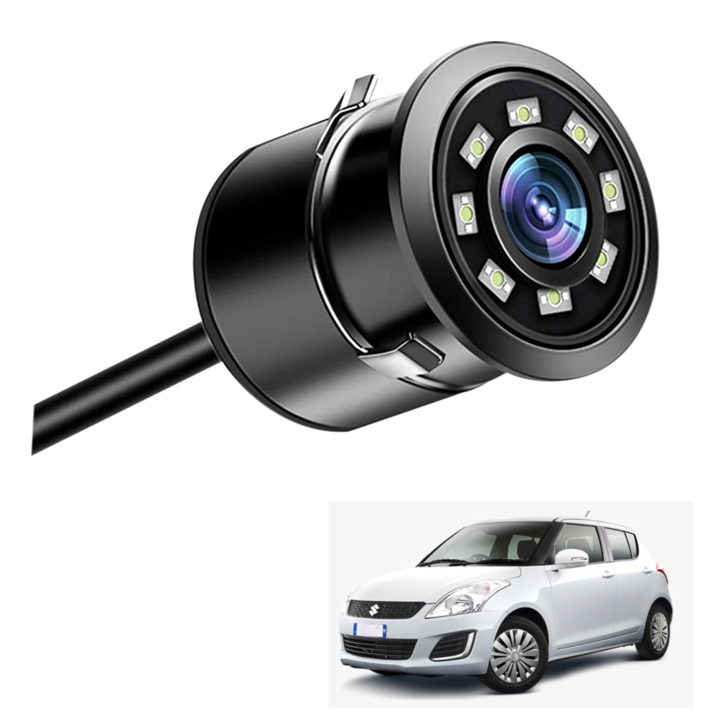 Asryd Car Rear Backup Camera, Rear View LED Night Vision Camera Waterproof 170 Degree Wide Angle, Black, Reverse Camera Parking Guide for Maruti Suzuki Swift (1 LED Camera)