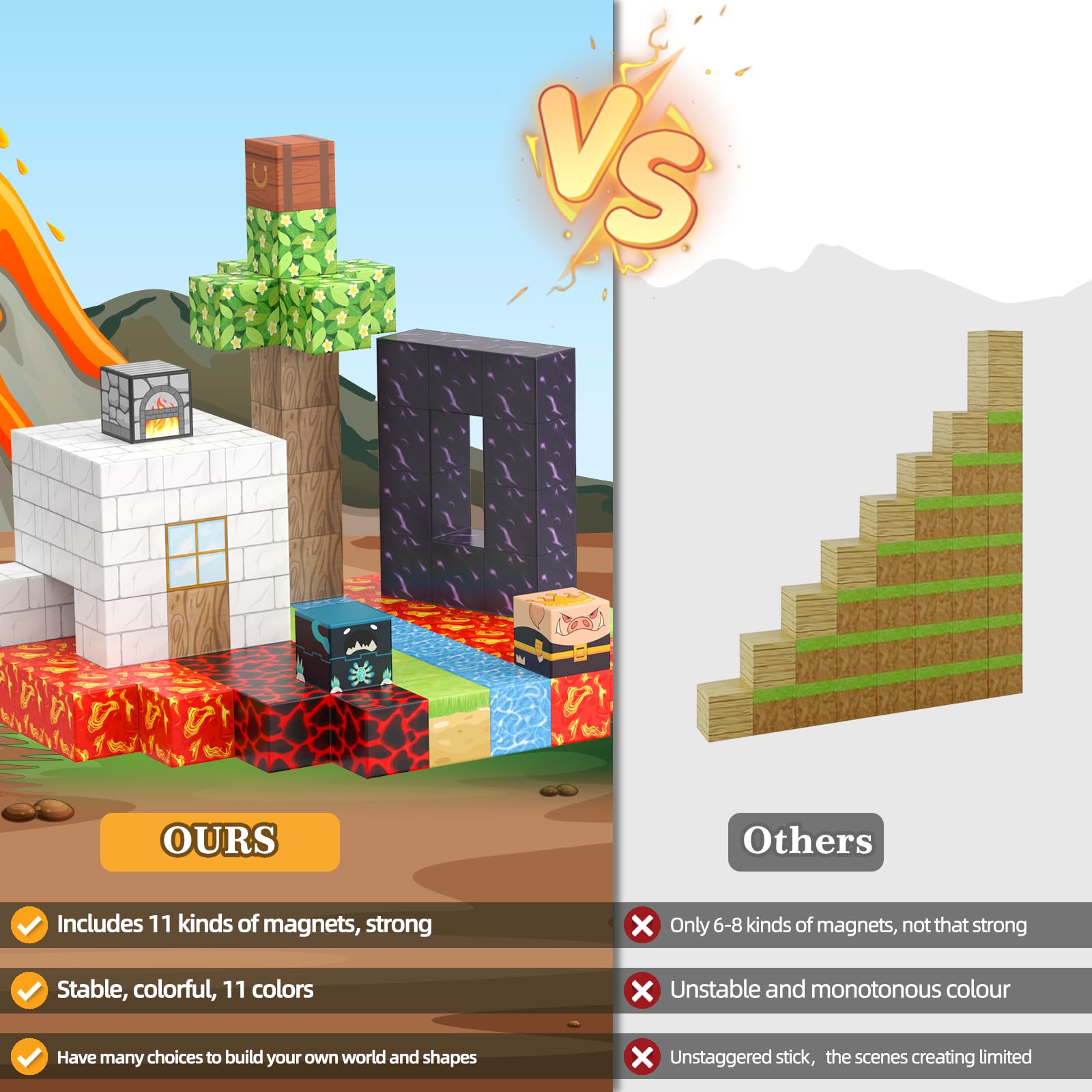 Blocs de Construction magnétiques 100pcs - Giocattoli sensoriali STEM, regalo di Natale per bambini e bambine dai 3 anni in su, giocattolo creativo con blocchi magnetici da costruzione