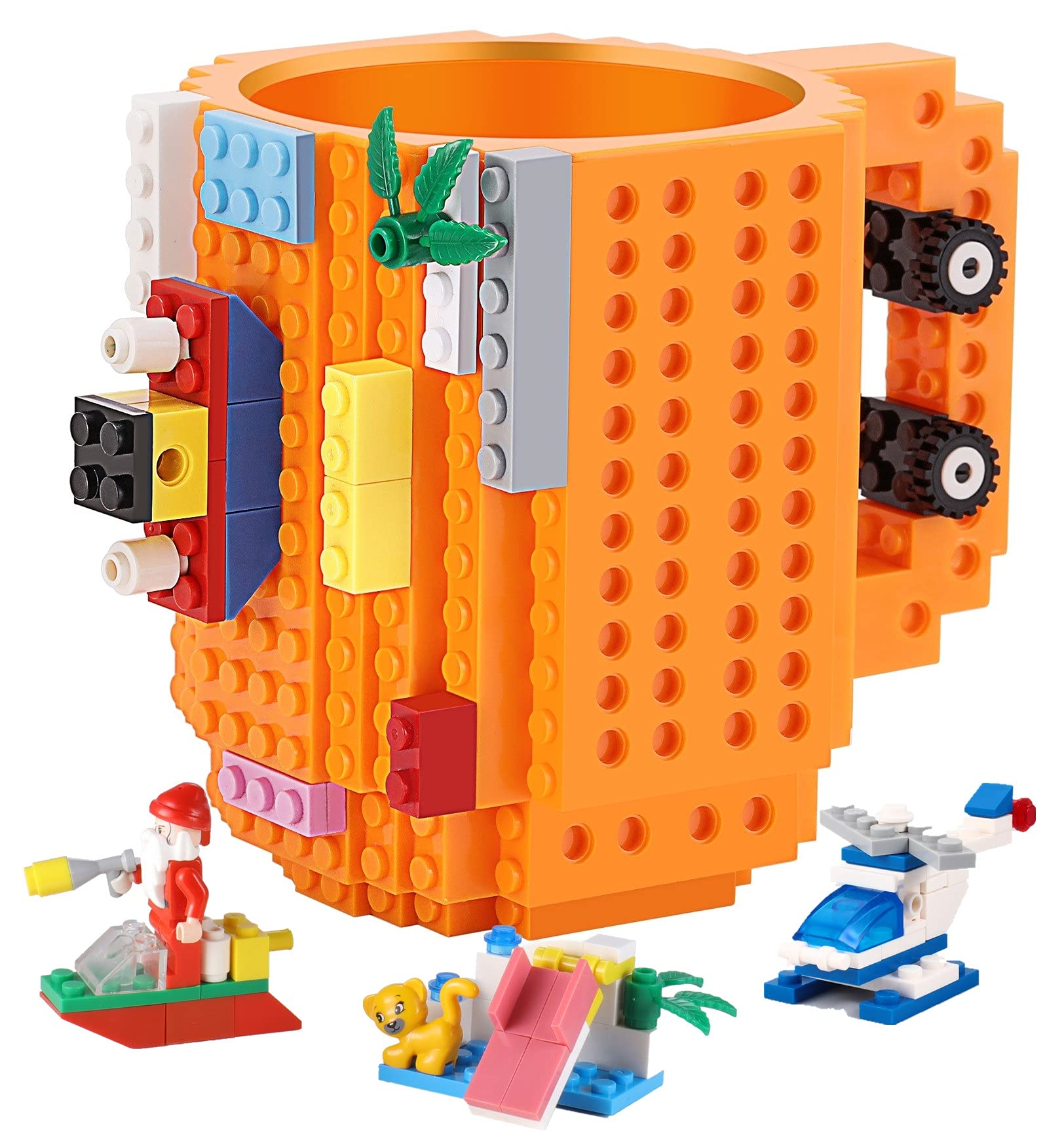 DEEXITO Build-on Brick Coffee Mugs,Creative DIY Cup with Building Blocks Randomly,Novelty Gifts for Kids Adults Birthday Xmas,Orange