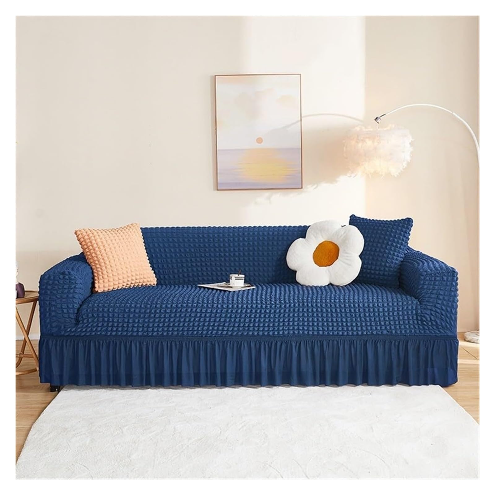 BEIWOSHA Seersucker Sofa Slipcover With Elastic Bottom And Ruffle Skirt, Washable Couch Covers High Stretch Furniture Slipcovers(1,2 seaters(145-185cm))