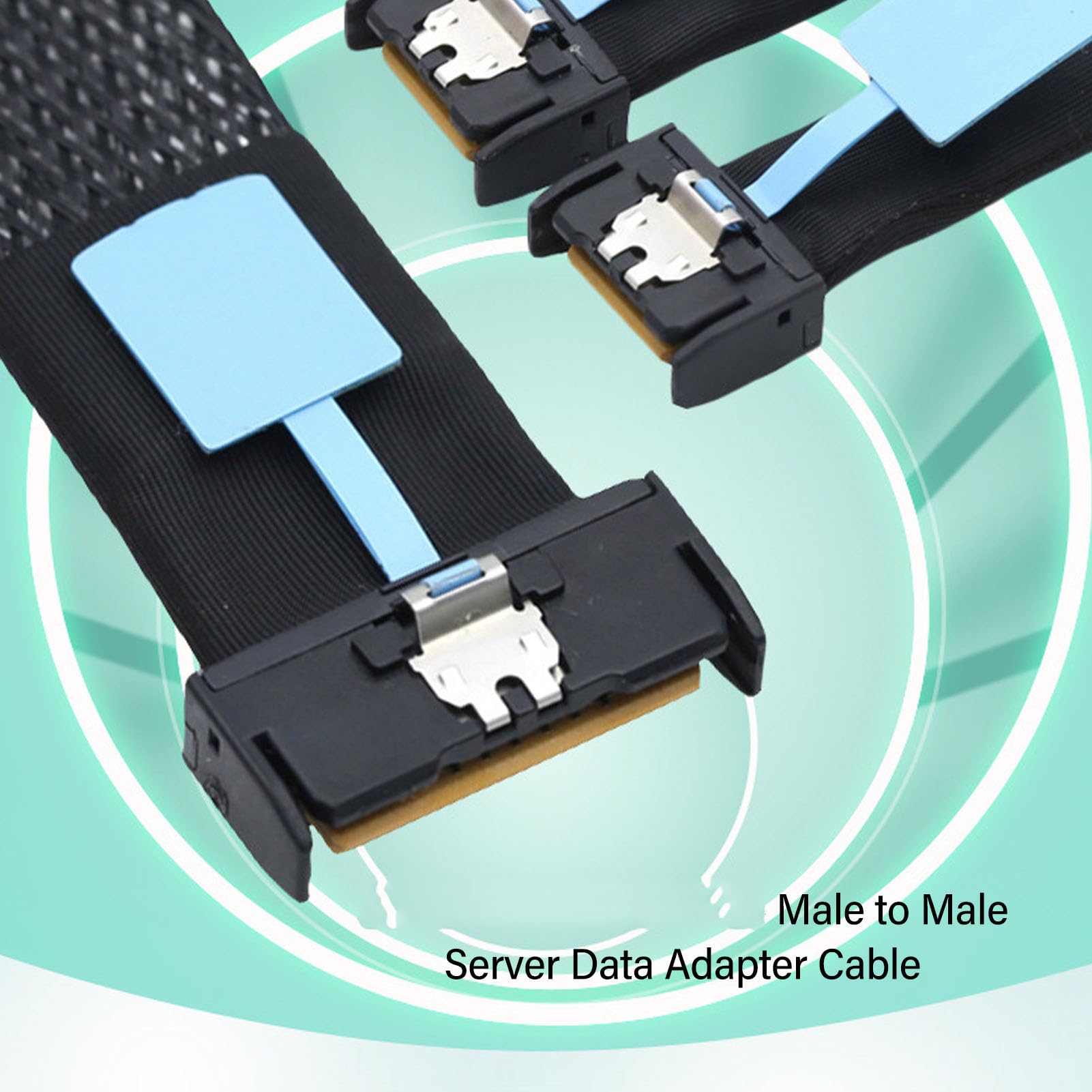 Câble MCIO 8i 74 Broches vers 2 MCIO 4i 38 Broches, 50 cm 19,7 Pouces, 32 GT/s, 8 Canaux, Compatible SCSI SAS, Spécification PCIE 5.0