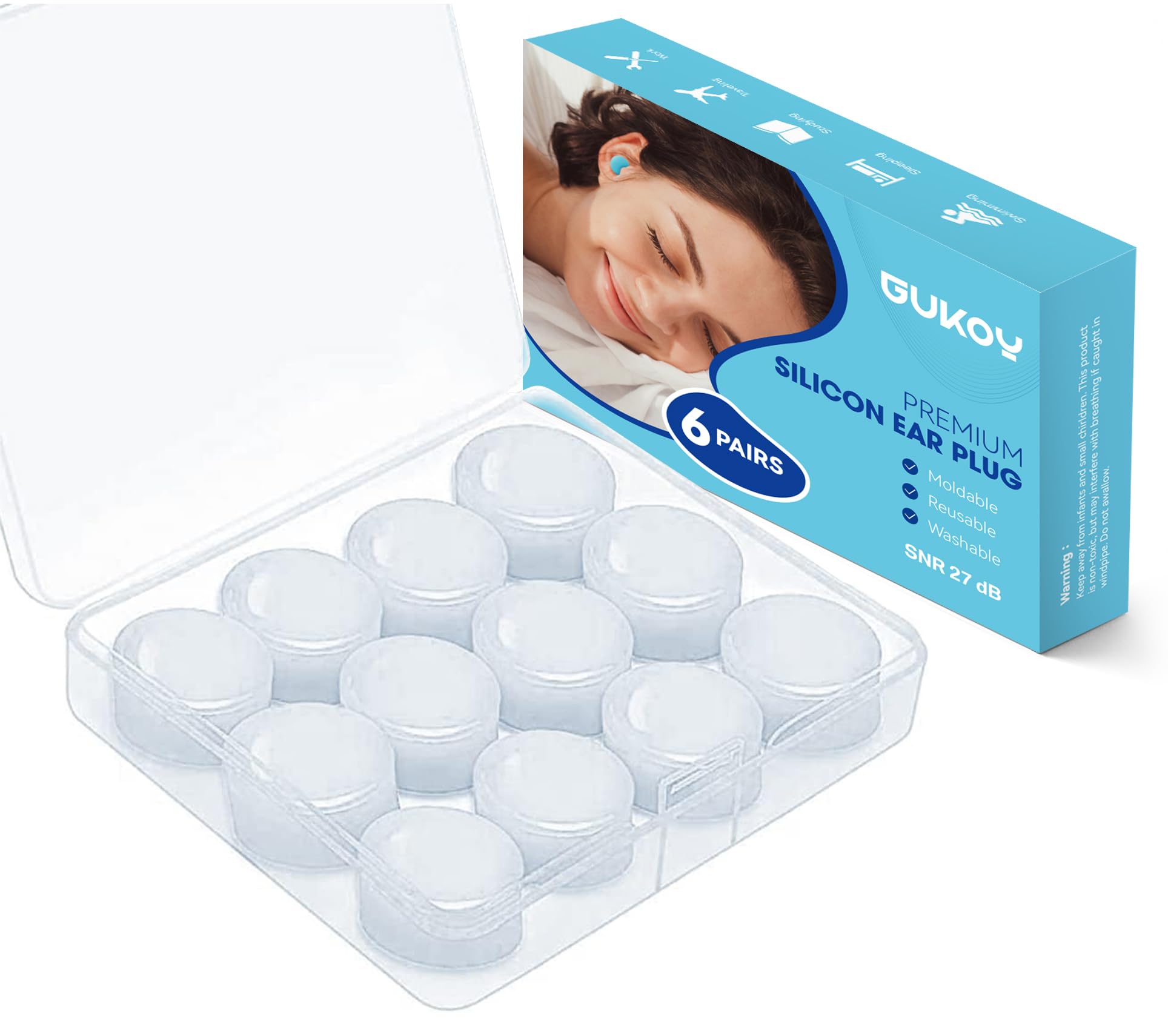 6 Pairs Soft Silicone Ear Plugs – 27dB Noise Cancelling For Sleeping, Swimming, Travel & Concerts, Reusable & Waterproof-1134431
