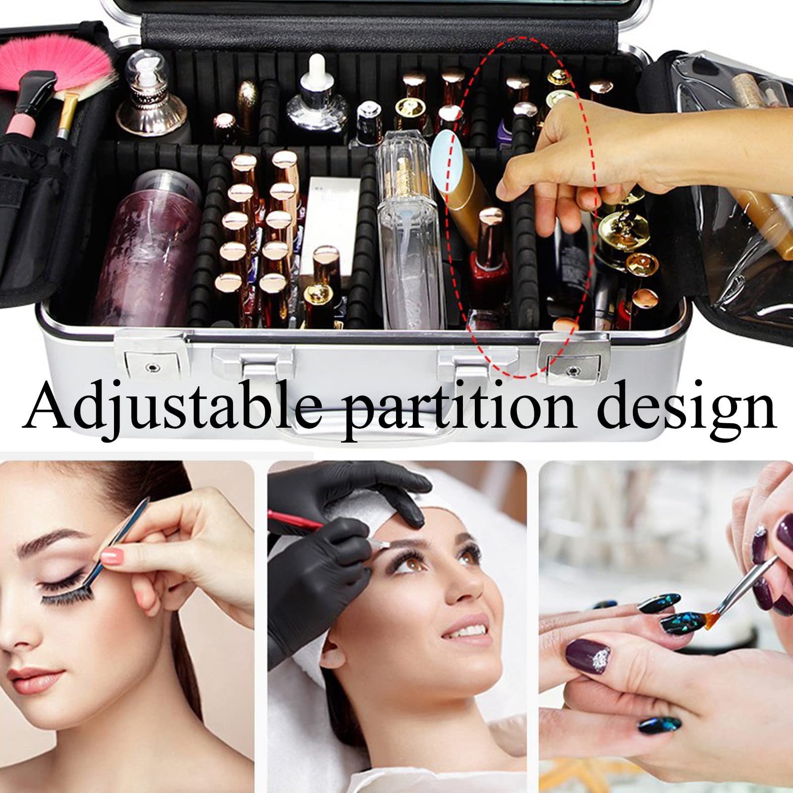 Vanity Case podświetlany LED, Aktówka Makijaż Piękna Etui Podróżna Vanity Makijaż Kobiety Aktówka Manicure, Zamykane Pudełko do Makijażu, Makijaż z Lusterkiem Dodatkowym, Czarny, czarny, Taille