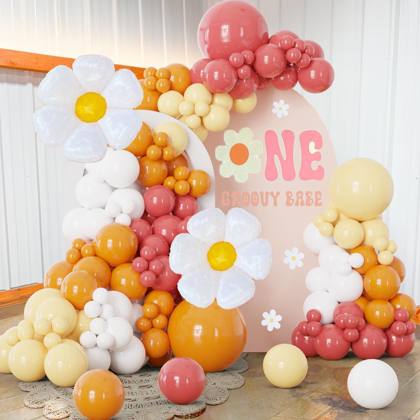 Daisy Balloon Arch Retro Burnt Orange Boho Balloon Garland Kit Sunshine Balloon Groovy Flower Decor for Daisy, Sun, and Citrus Themed Parties, Baby