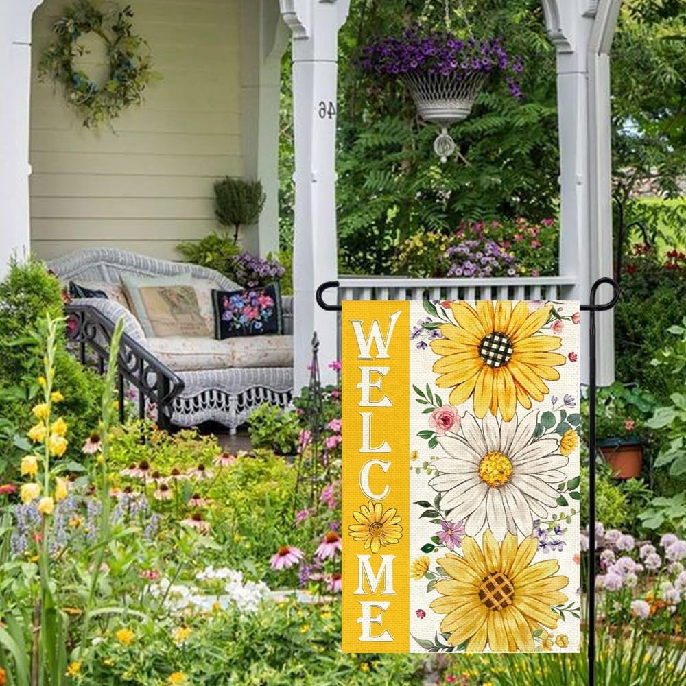 Spring Summer Floral Garden Flag 12x18 Inch Double Sided Outside Welcome Sunflower Daisy Seasonal Small Yard Flags Porch Frontdoor Outdoor Decoration - Image 2