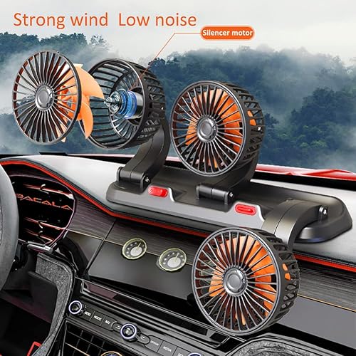 Miniatura 5 de OKAHITA Ventilador de coche de 3 cabezales DC12V, ventilador eléctrico de coche de 2 velocidades con bajo ruido, ventilador de refrigeración para