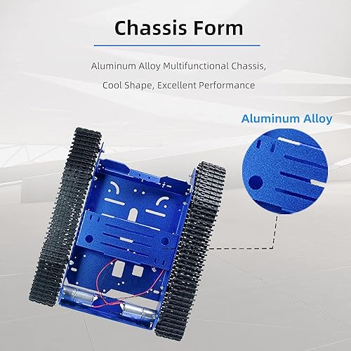 Miniatura 29 de Kit de chasis de coche robot inteligente, chasis de tanque grande de aleación de aluminio, con motores de 2WD para Arduino/Raspberry Pi DIY RC Negro