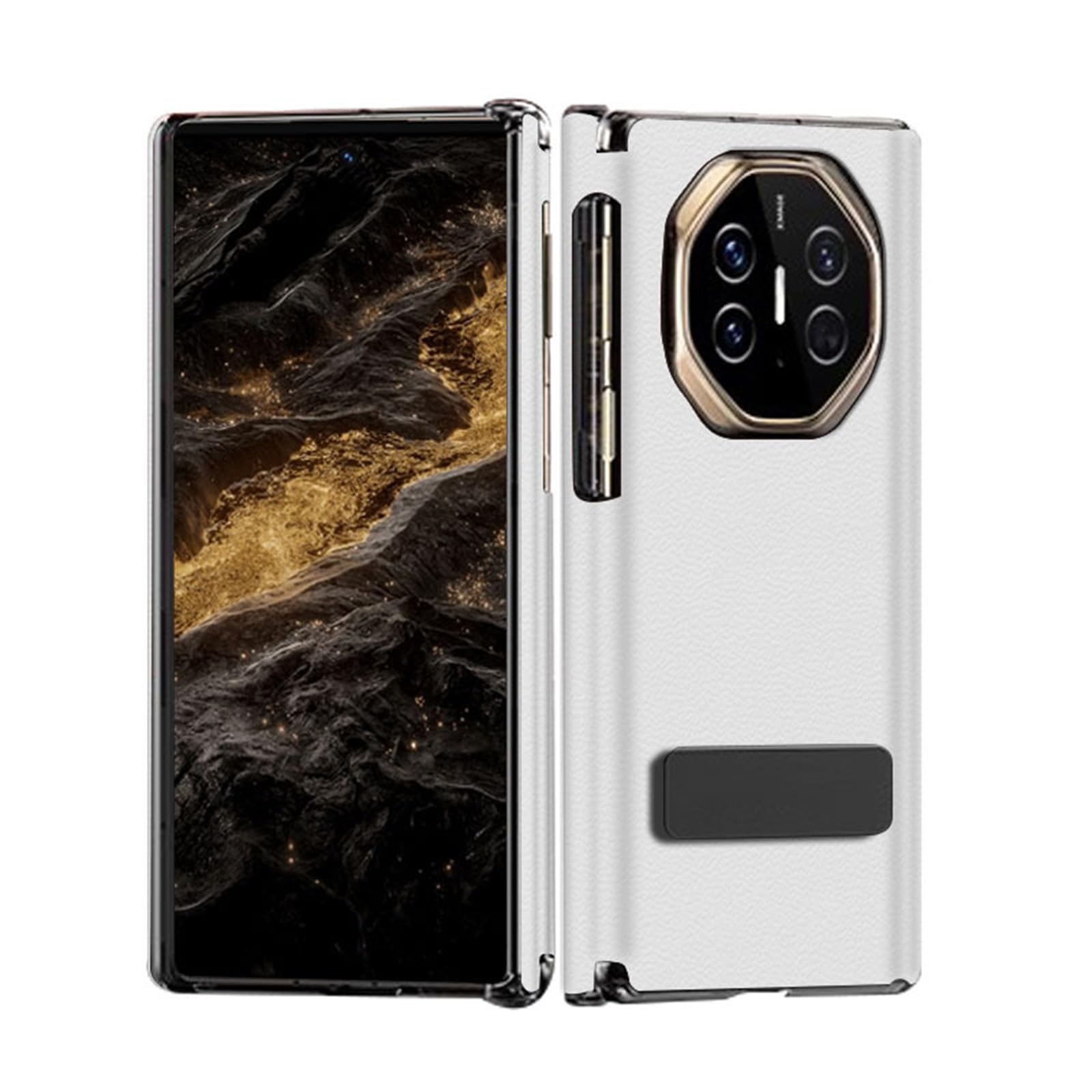 Genuine Leather Case for Huawei Mate XT, Luxury Stylish Business Phone Back Cover with Rotatable Foldable Kickstand Shockproof Case,White,Mate XT