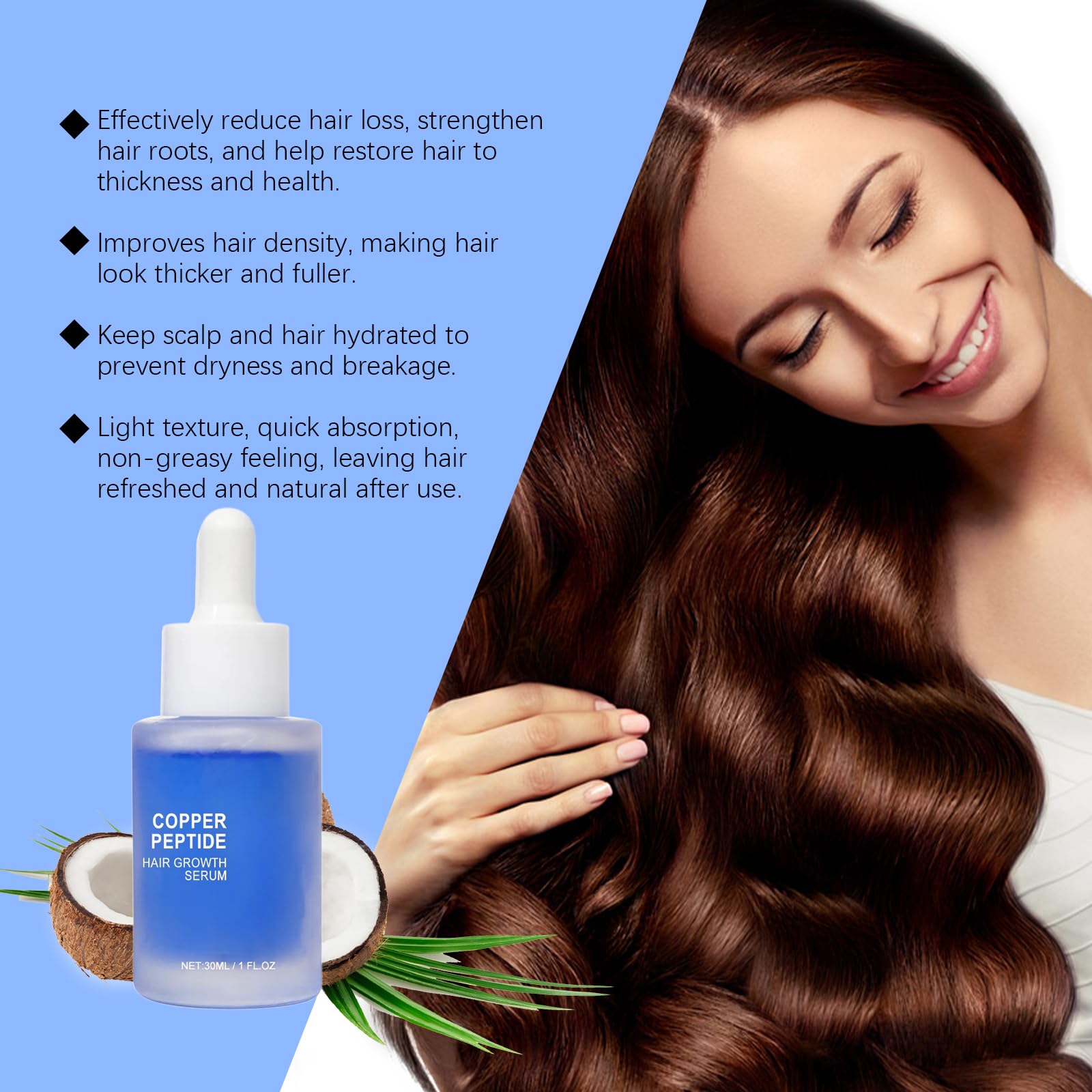 Miedziane peptydy serum do włosów, 2 szt. Serum do leczenia wypadania włosów, wzmacnia korzenie włosów, odżywia skórę głowy, rewitalizująca pielęgnacja włosów, odpowiednia dla mężczyzn i kobiet