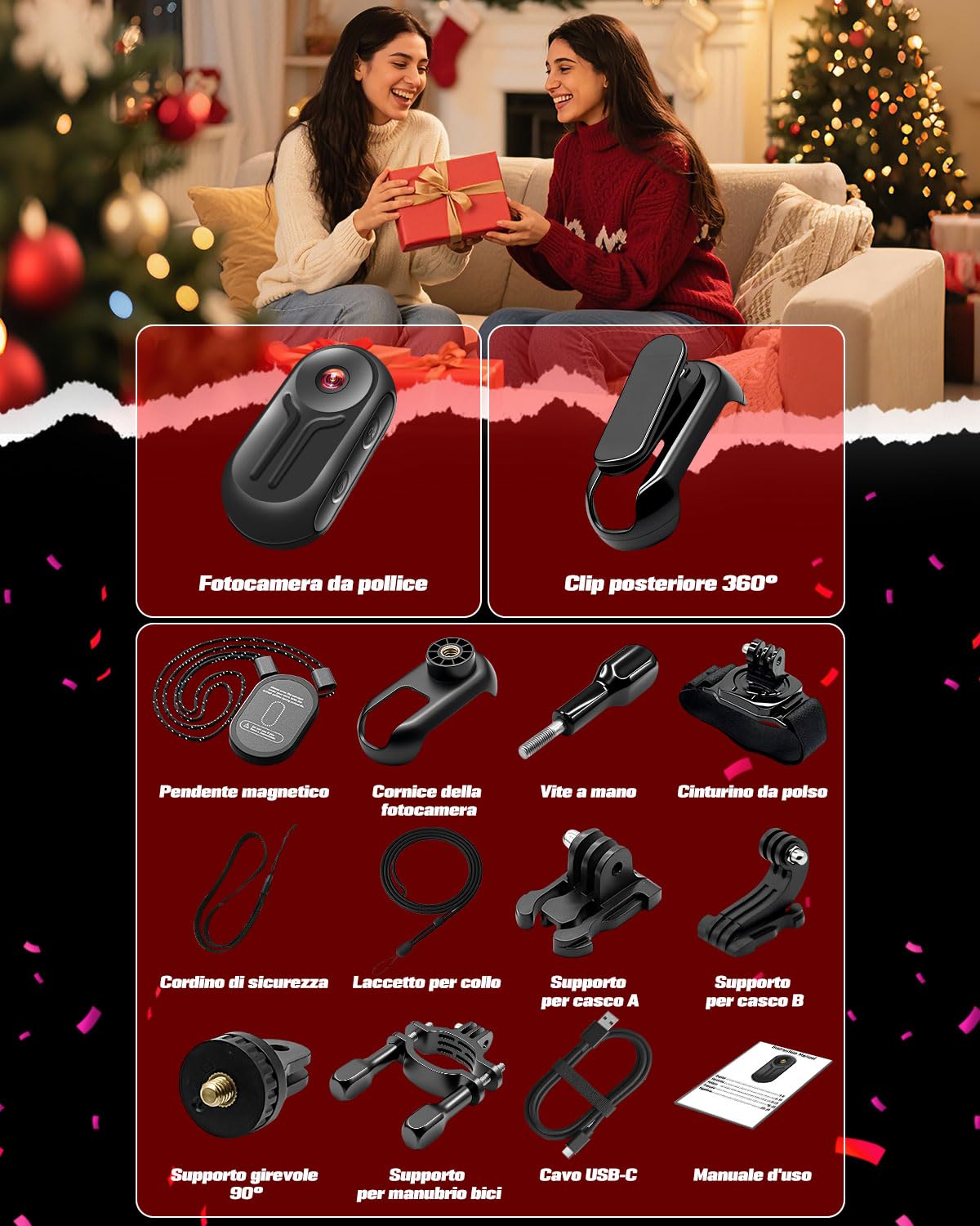 Mini Action Cam 1080P con Display da 0,85 pollici, BodyCam Magnetica con Grandangolo da 120°, Clip Posteriore a 360°, Batteria da 120 Minuti, Telecamera Portatile, Telecamera Moto