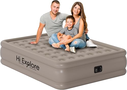 Miniatura 8 de Colchón de aire tamaño matrimonial con bomba elevada incorporada, con felpa cómoda, colchón inflable, cama inflable portátil para el hogar,