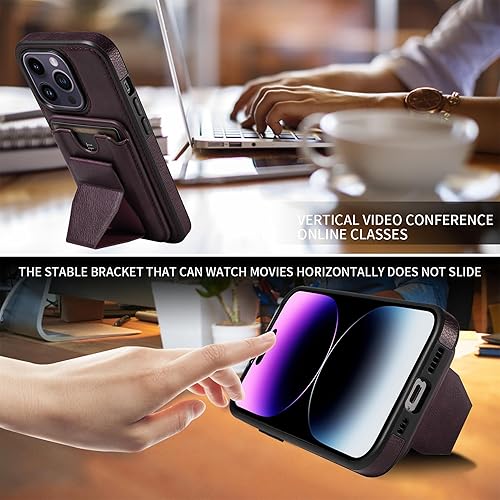 Miniatura 4 de Compatible con MagSafe diseñada para iPhone 13 Pro Max, funda de piel magnética dividida para tarjetas de crédito (para iPhone 13 Pro Max, morado)