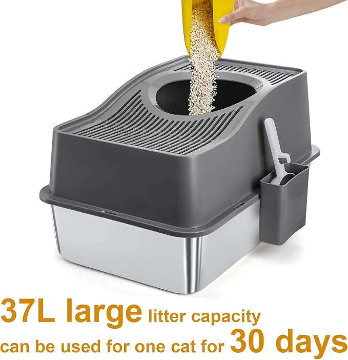Arenero de Acero Inoxidable para Gato Extra Grande con Tapa miniatura 3