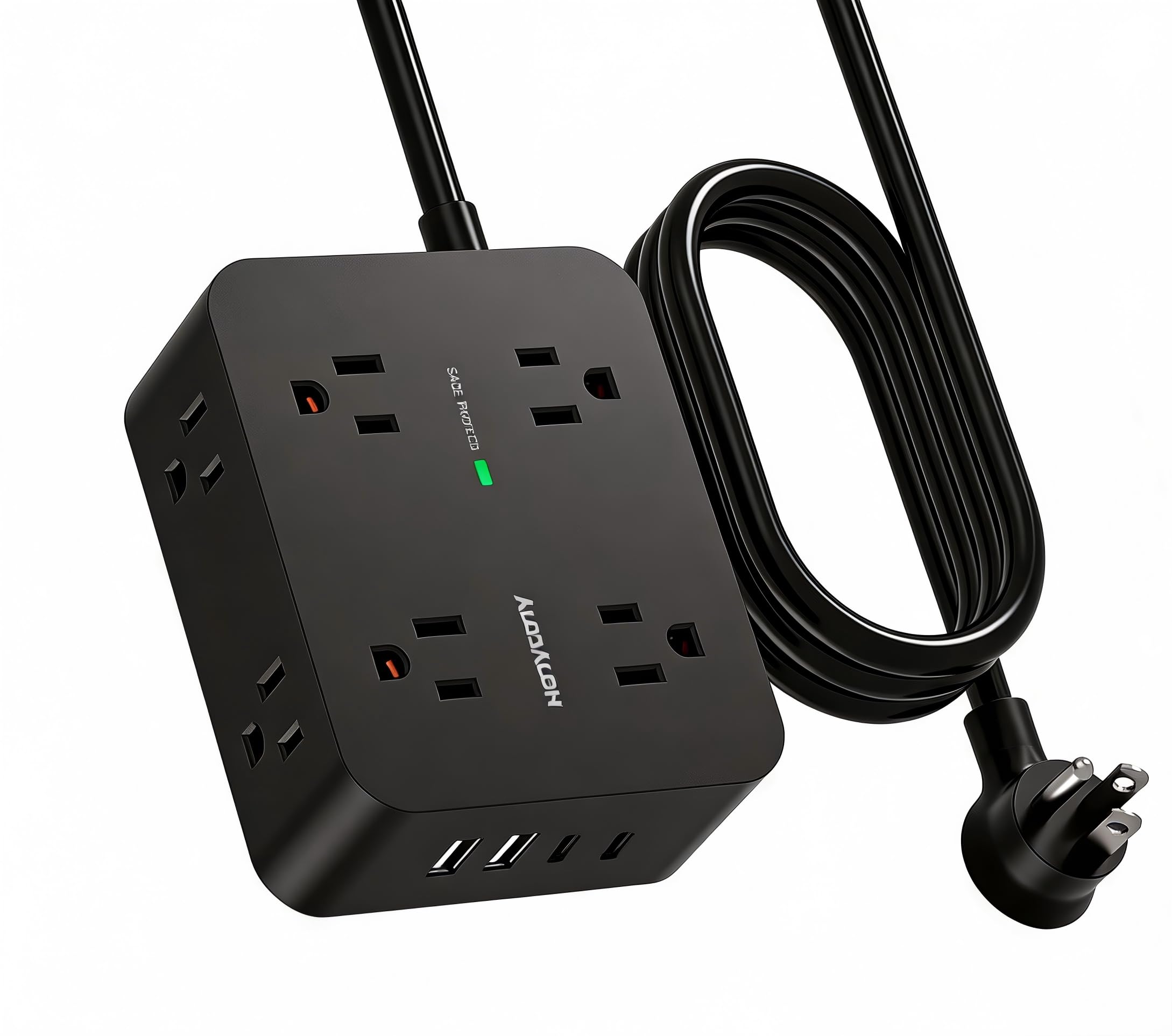 Power Strip Surge Protector, Extension Cord with 8 Widely Spaced AC Outlets & 4 USB Ports (2 USB C), 5 Ft Heavy Duty Round Power Cord, 1080 Joules, Wall Mount Charging Station for Home Office Desk