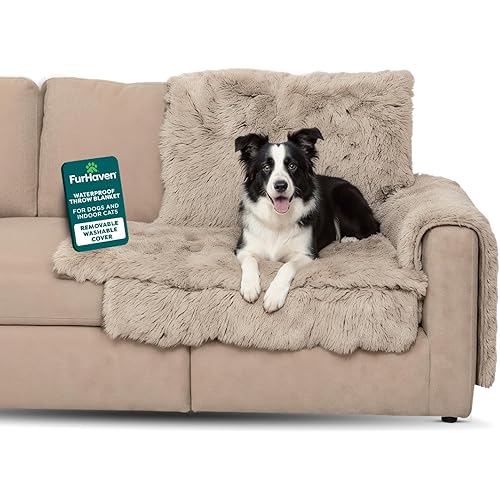 Furhaven Corner Cushion Seat Cover for Dogs & Cats, Washable, For Couches, Sectional Sofas, & L Shaped Couches - Snuggle Spot Shaggy Long Faux Fur Corner Throw - Taupe, One Size