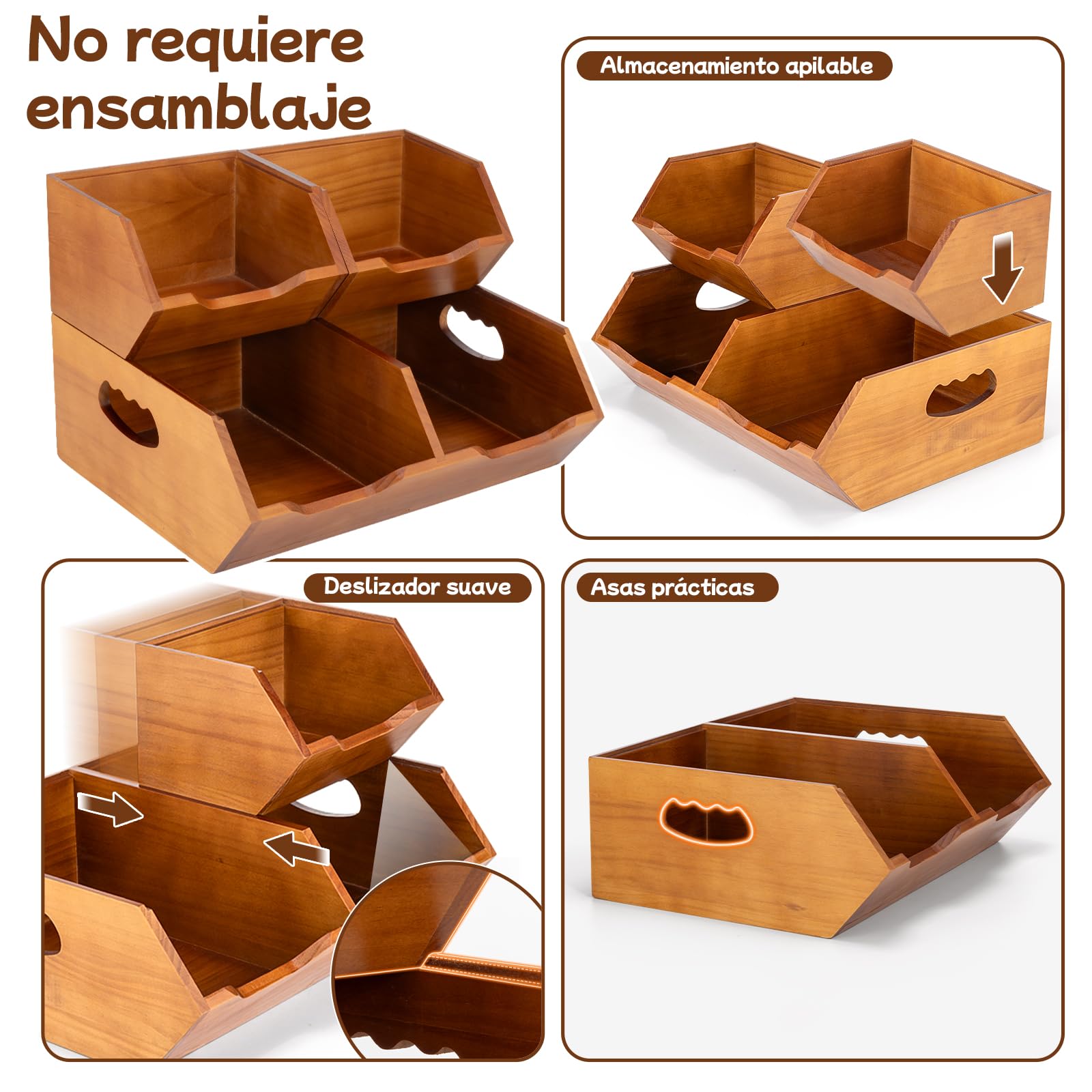 Aquzee Caja para Guardar Patatas de 2 Capas, Apilable Cesta para Patatas y Cebollas de Madera Juego de 3 Piezas, Desmontable Almacenaje Cocina Adecuado para Ajo, Cebolla, Verduras, Frutas y Pan