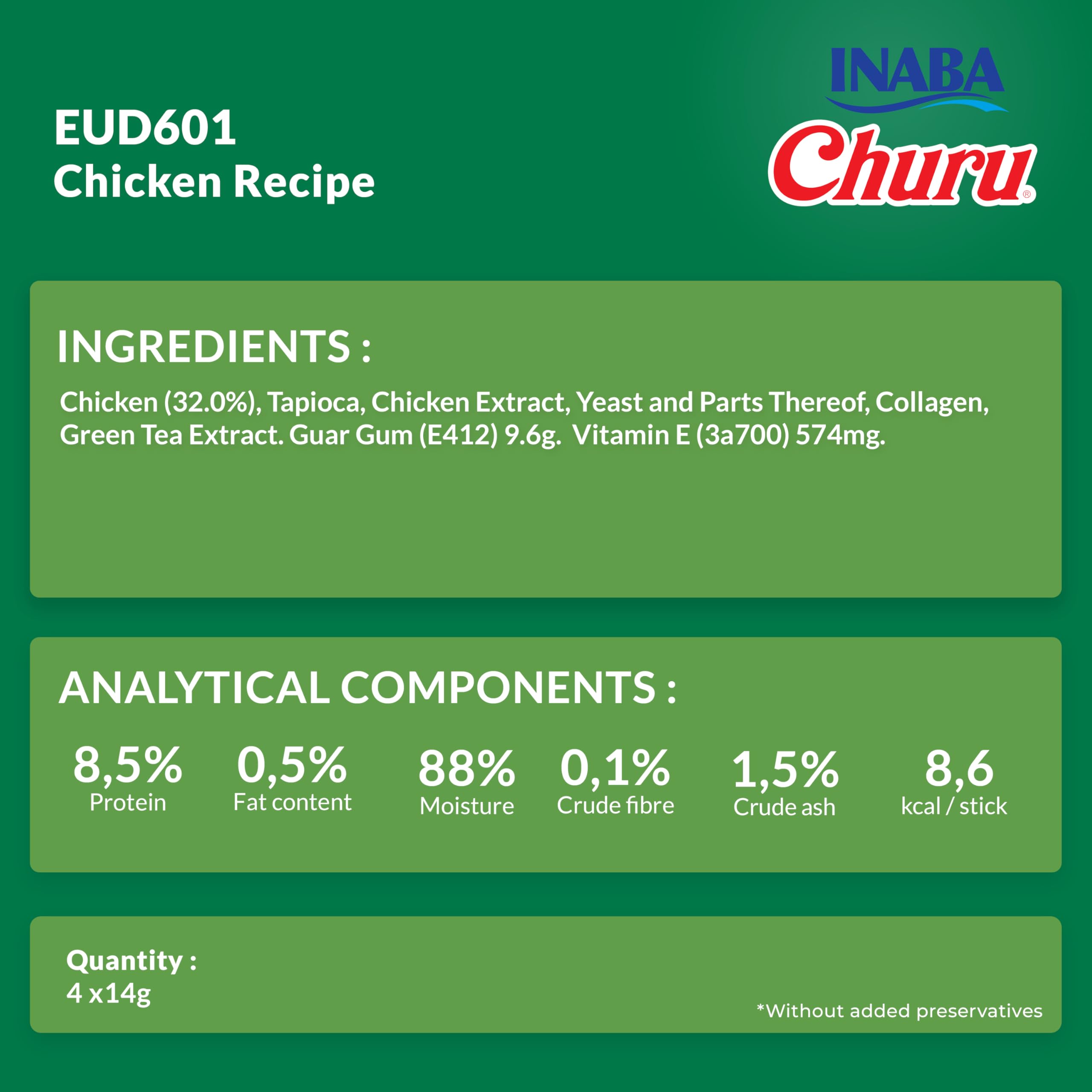 INABA Churu Puree Przysmaki dla psów – pyszna przekąska dla psów w poręcznych porcjach, bez zbóż, kurczak (8 tubek)