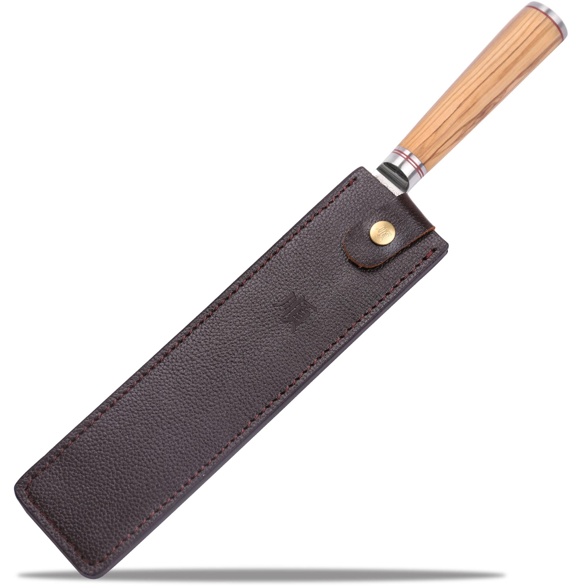 YOUSUNLONG Cuchillos de cocinero Kiritsuke 25,4 cm - Acero de Damasco martillado japonés - Súper afilado - Mango de madera de olivo italiano con funda de cuero - Cuchillos de cocina