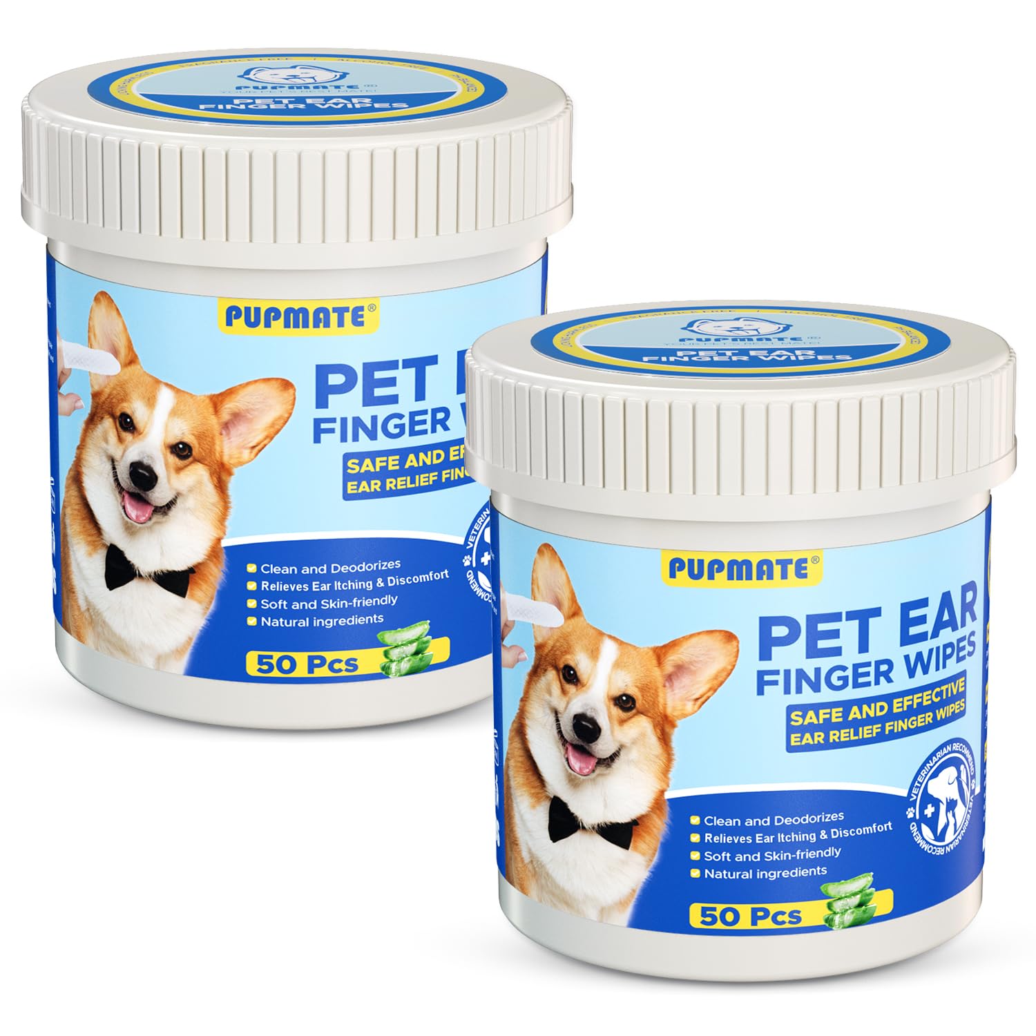 Ear Finger Wipes for Dogs & Cats - Cleaning Earwax & Debris - Relieves Ear Itching & Discomfort - Fresh Aloe Scent - Sooths & Repair, Natural Ingredients-100 Count