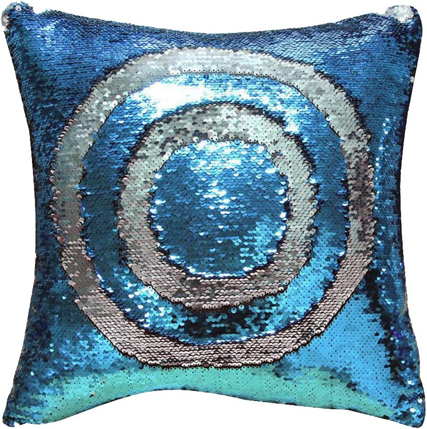 Yamonic Mermaid Pillow Case 16"x16" Magic reversible Sequins Pillow Covers 40x40cm (Blue/Silver)
