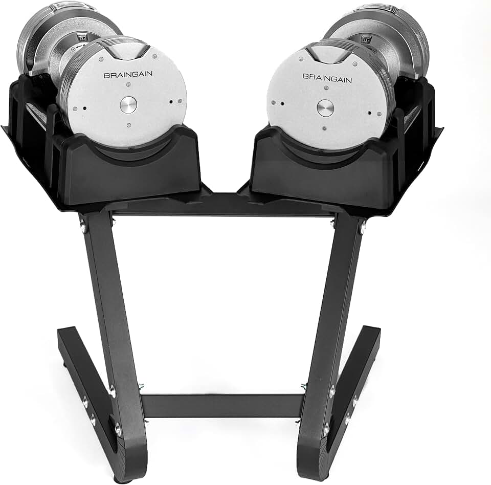 BRAINGAIN Haltères réglables - 23,5kg, 32,5kg, 41,5kg Chrome/Noir