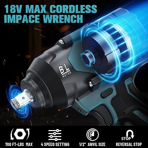 Miniatura 2 de Llave de impacto inalámbrica de 12 pulgada para batería Makita de 18 V, 600 pies-libras (810 N. m) Herramienta eléctrica sin escobillas de alto par