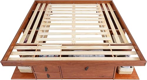 Miniatura 14 de memomad Bali - Cama de plataforma de almacenamiento con cajones (tamaño King, madera marrón caramelo) Caramelo,Roble,Blanco