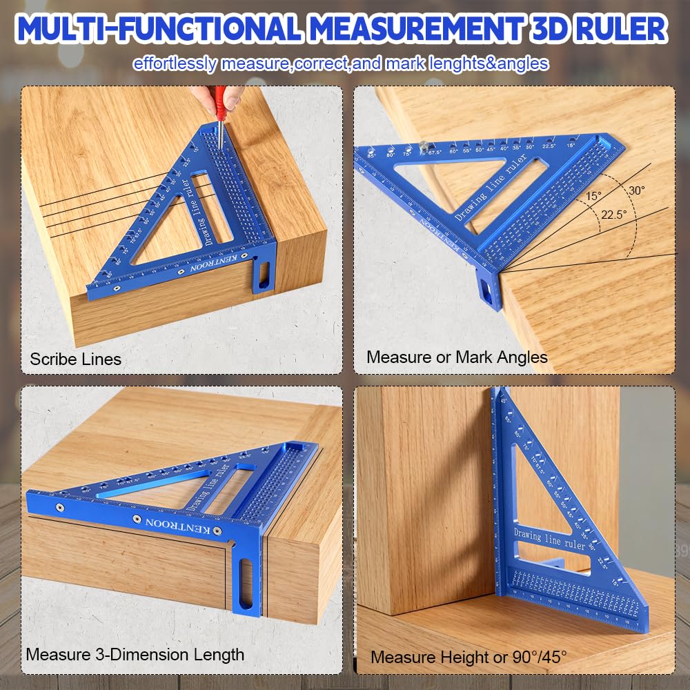 Multi-Angle Measuring Square Large Ruler 8.42"*7.67", Aluminum Alloy Carpenter Square Woodworking Tool, 15°-90° Layout Tool with Angle Pin for Drawing Line, Marking, Woodworking,DIY,Construction
