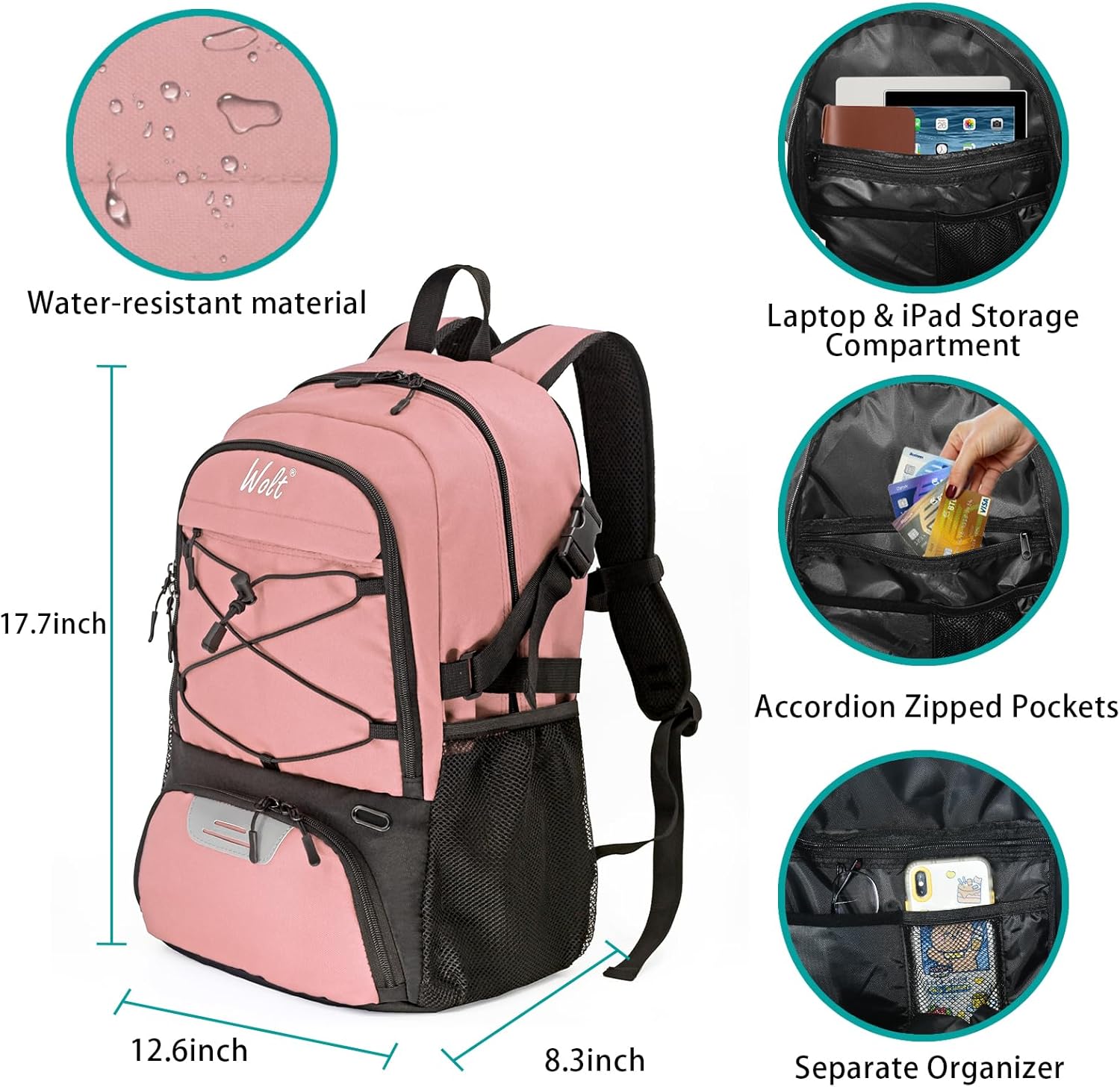 WOLT Basketball Backpack Large Sports Bag with Separate Ball Holder & Shoes Compartment, Best for Basketball, Soccer,Gym - Image 3