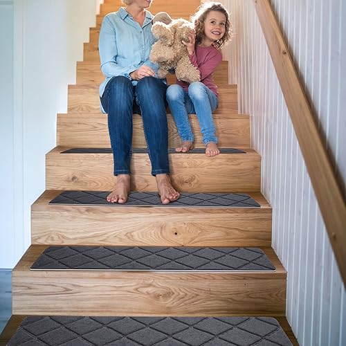 Miniatura 36 de Peldaños de escalera para peldaños de madera, 15 unidades, 8 x 30 pulgadas, alfombras antideslizantes para interiores, para niños, ancianos y Cubo
