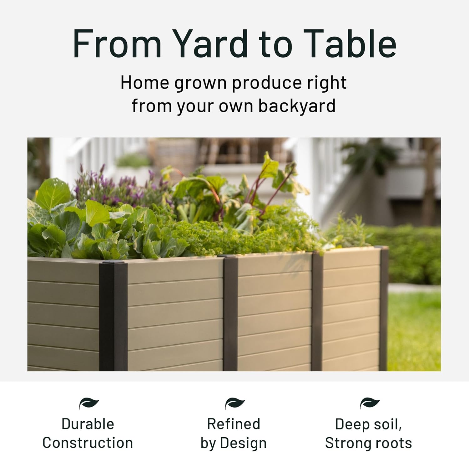 Tierra Verde 48-Inch x 48-Inch Raised Garden Bed with Tool-Free Connect System and Crafted from Recycled Materials, for Patios or Decks, Khaki