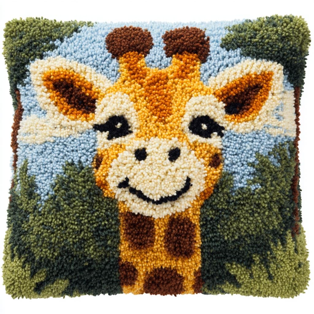 WallustrioaW Pre-Printed Latch Hook Pillow Cover Kit,Animal Giraffe