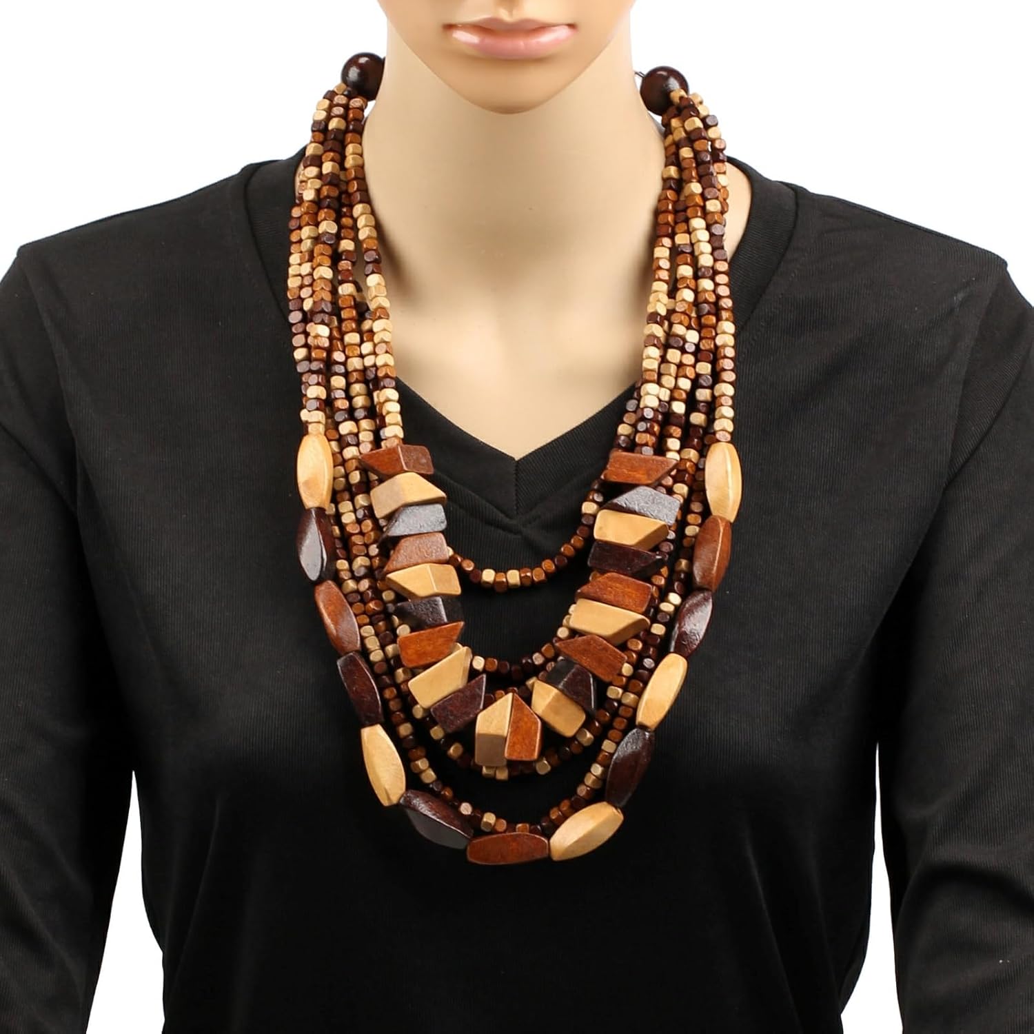 Big Long Colorful Chunky Statement Wood Bead Necklace for Women African Vintage Ethnic Multi Layers Pendant Bib Bohemian Jewelry - Image 2
