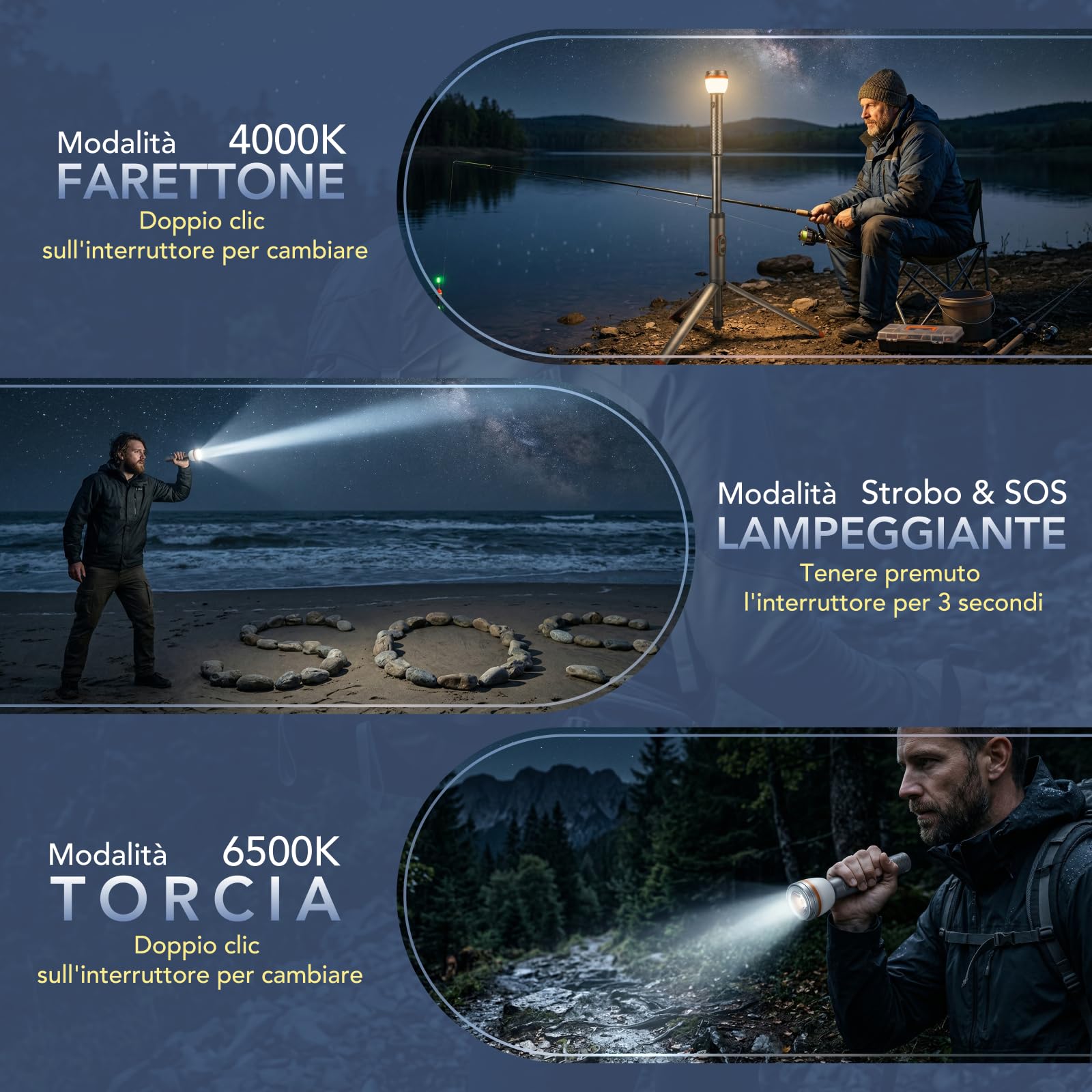 Tomshine Lampada da Campeggio Telescopica 800LM Luce Esterna IP65 Treppiede | Asta Flessibile 47-192 cm, Batteria USB-C 20h, Base Magnetica, Telecomando, Gancio, 3 Modalità Luce per Tenda ed Emergenza