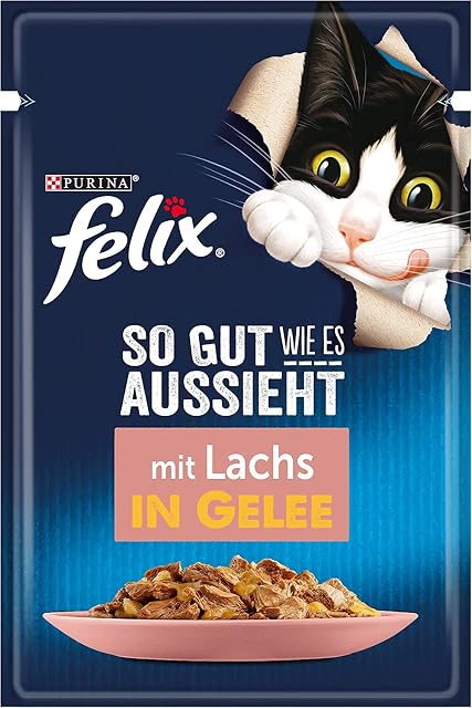 FELIX Comida para Gatos húmeda en gelatina, con salmón, Paquete de 26 Unidades (26 x 85 g)