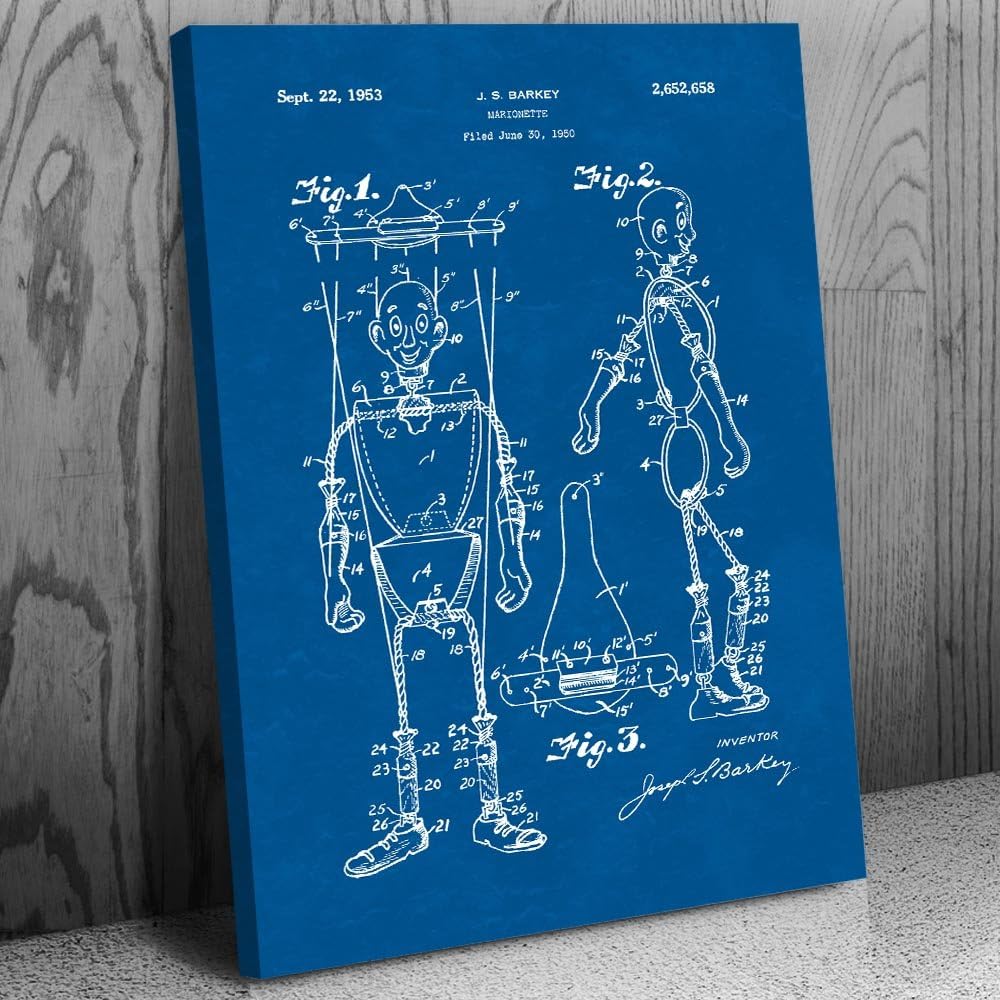 Patent Earth Marionette Puppet Canvas Print, Toy Collector Gift, Puppeteer Gift, String Puppets Art, Puppet Art Print, Vintage Puppet Black Chalkboard (16 inch x 20 inch)