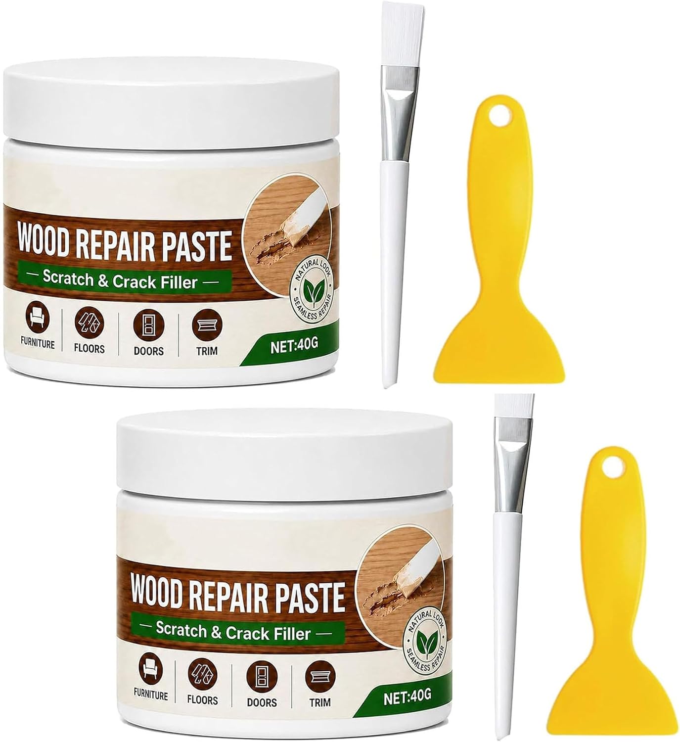 Furniture & Floor Repair Paste, Wood Furniture Repair Paste White, Easy Wood ๐epair ๐aste with Tool, ๐ood ๐epair ๐aste for ๐
urniture and Floor, Works on Tables (2 pcs)