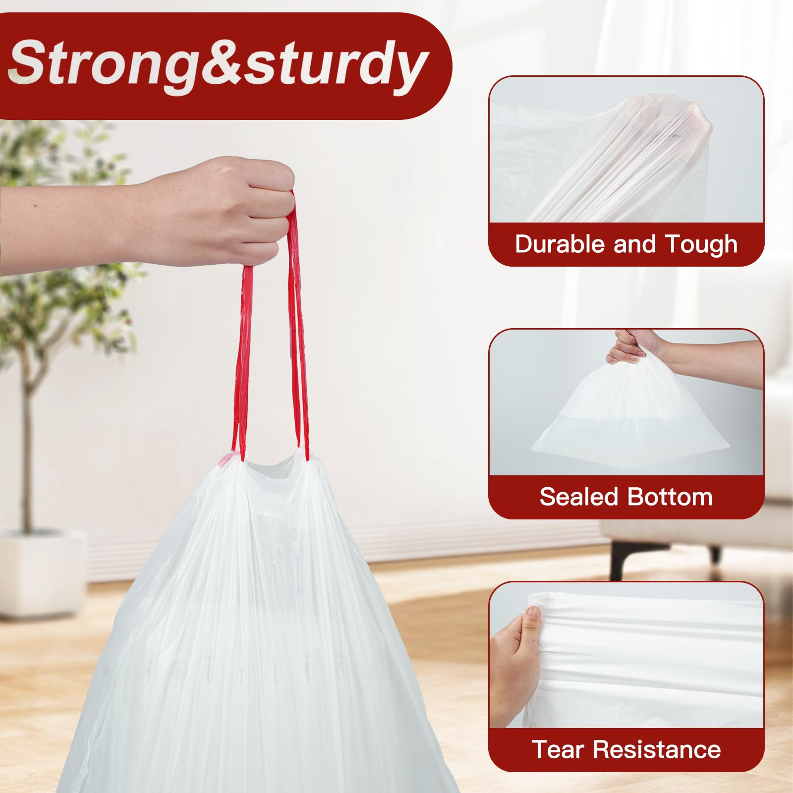 O2frepak 100 Bolsas de Basura Con Cuerda 50L 60x70cm Resistentes Sin Olor