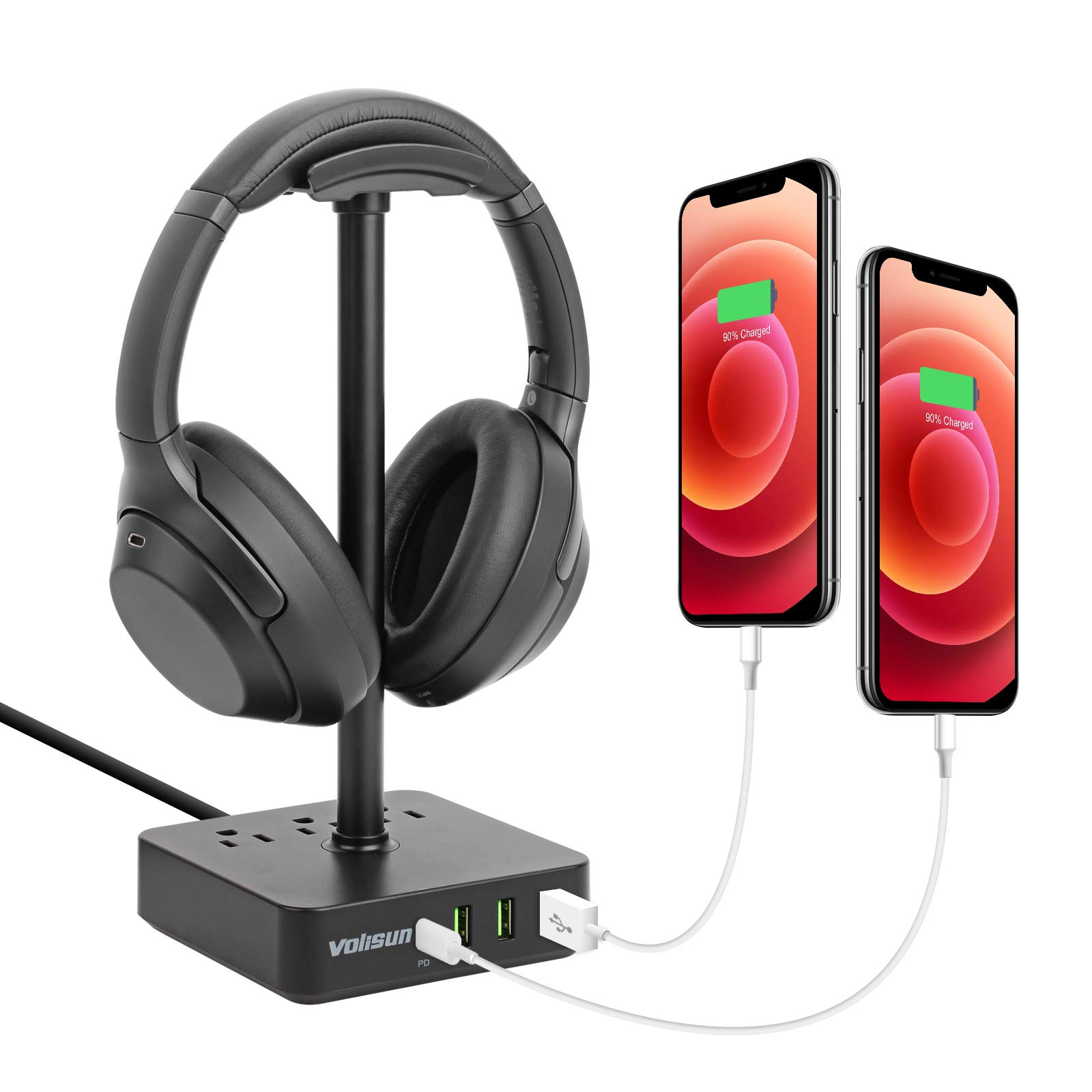 Volisun Headphone Stand With Usb C Charger Type C Desk