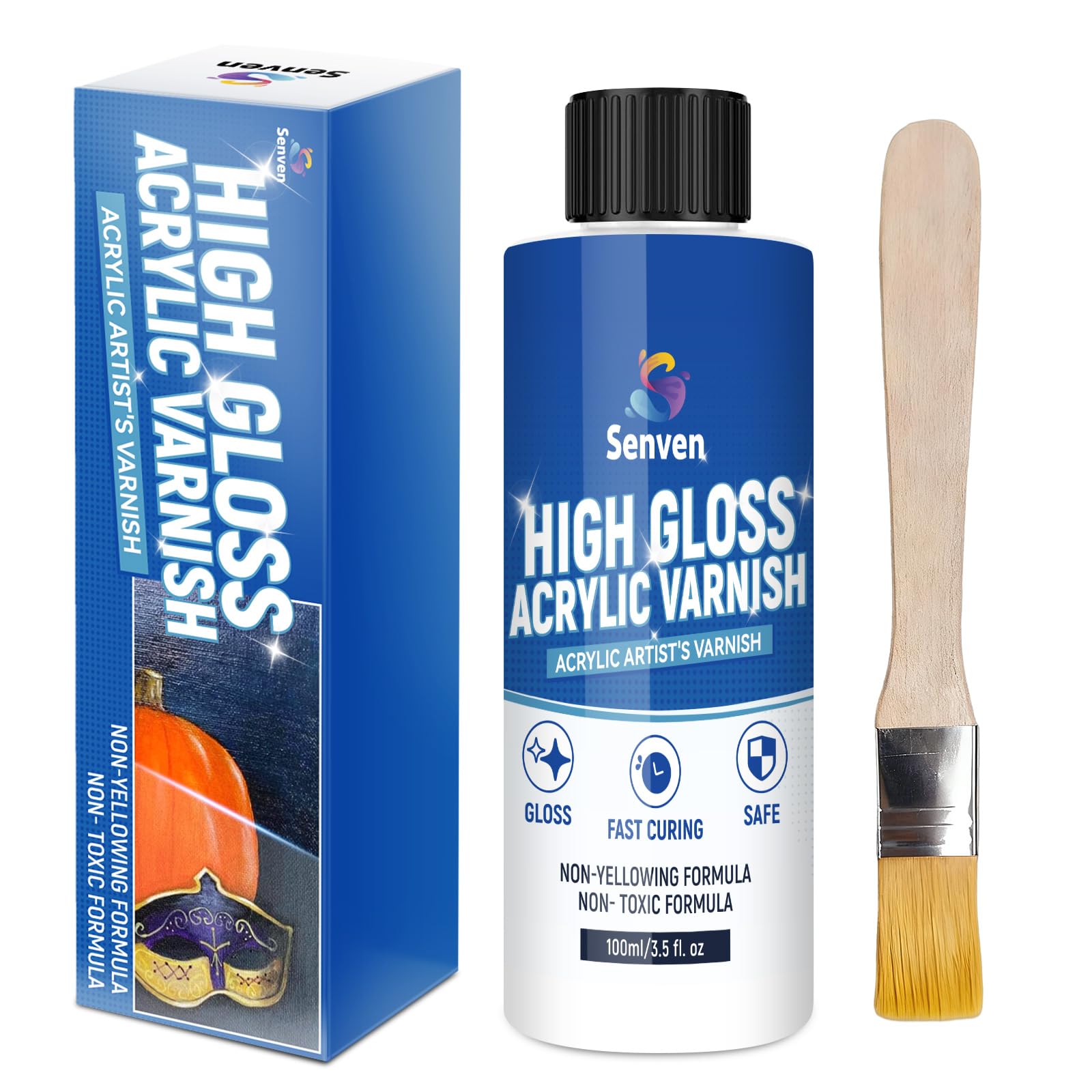 Gloss Varnish for Acrylic Painting, Artist's Acrylic Varnish Kit, Non-Yellowing, Non-Toxic, Anti-Crazing, High Gloss Finish for Artwork, Acrylics Paint, Suitable for Pro Artists, Hobby Painter