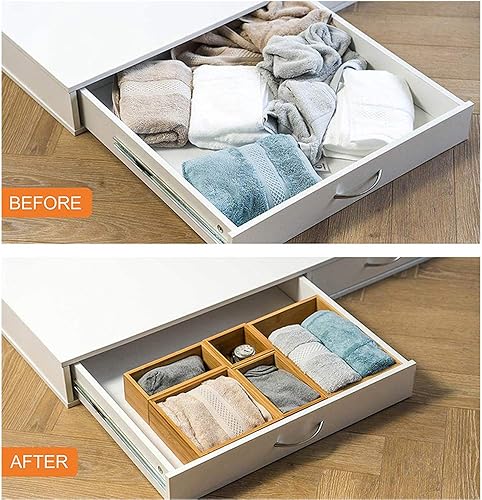 Miniatura 7 de Lawei Juego de 5 cajas organizadoras de cajones de bambú, kit de caja de almacenamiento de escritorio, contenedores de almacenamiento de cajones